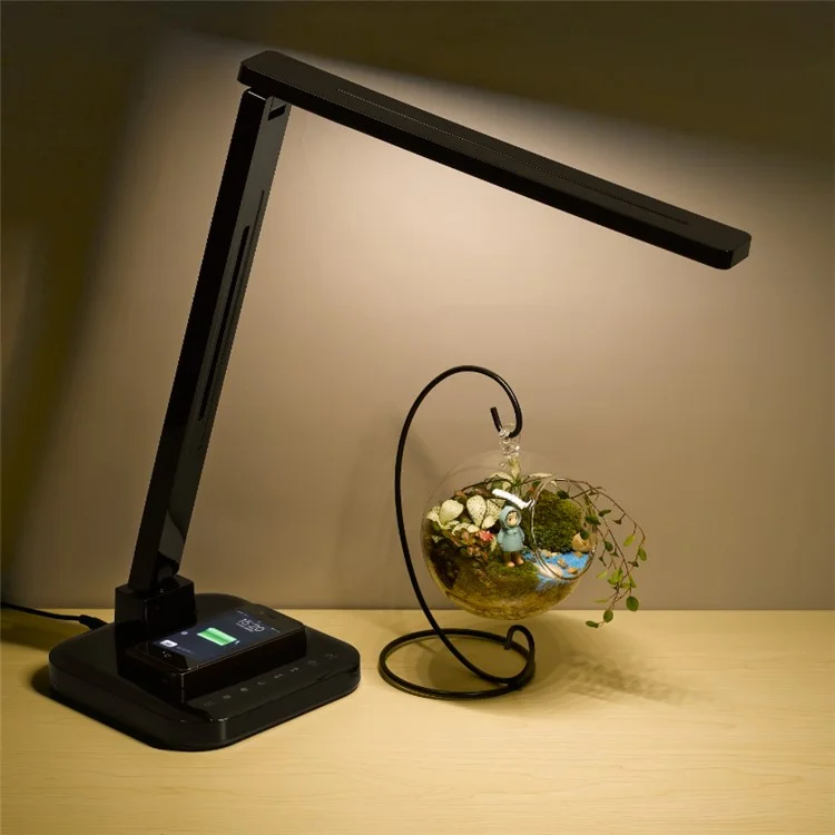 15W Adjustable LED Desk Lamp with Qi Wireless Charging Function, Four Modes 5V/2A USB Output - White / US Plug
