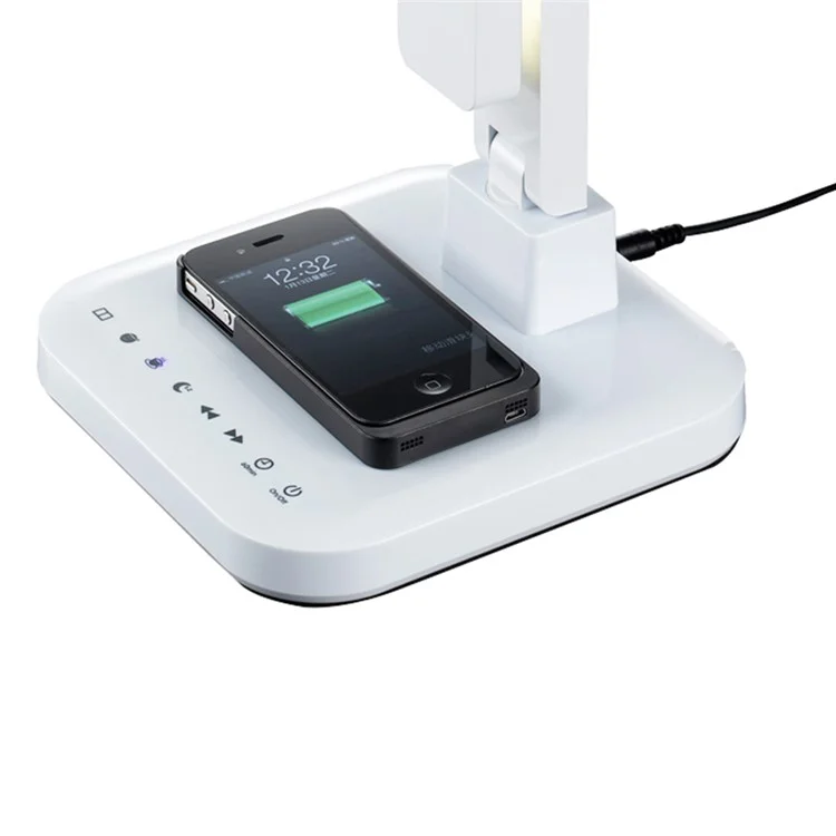 15W Adjustable LED Desk Lamp with Qi Wireless Charging Function, Four Modes 5V/2A USB Output - White / US Plug
