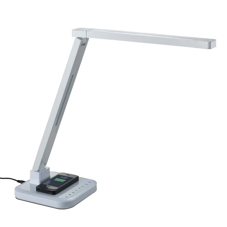 15W Adjustable LED Desk Lamp with Qi Wireless Charging Function, Four Modes 5V/2A USB Output - White / US Plug