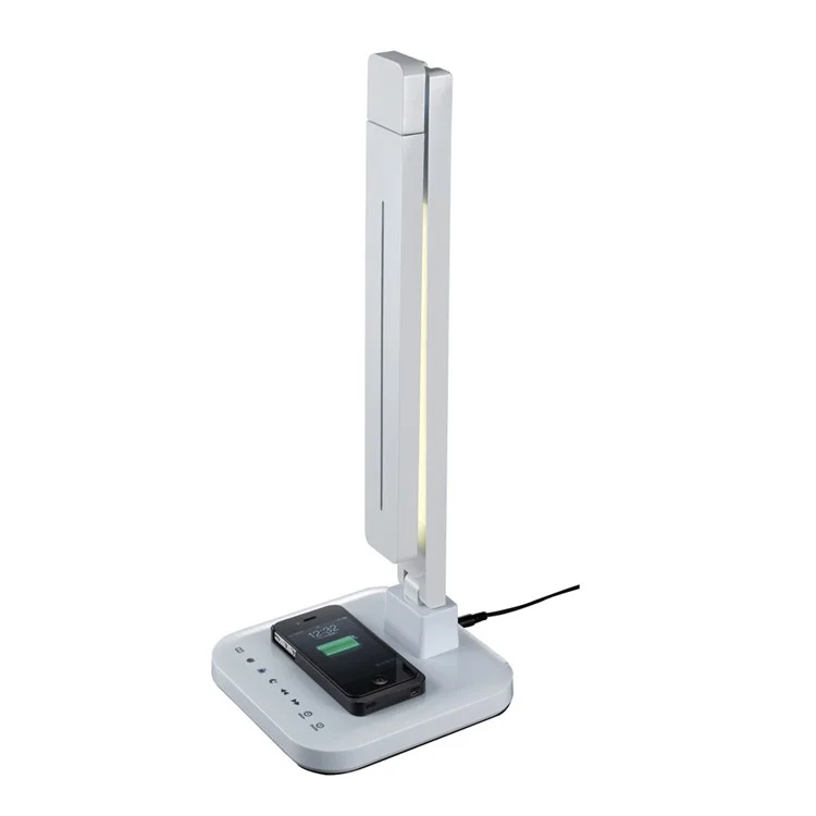 15W Adjustable LED Desk Lamp with Qi Wireless Charging Function, Four Modes 5V/2A USB Output - White / US Plug