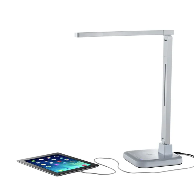 15W Adjustable LED Desk Lamp with Qi Wireless Charging Function, Four Modes 5V/2A USB Output - White / US Plug