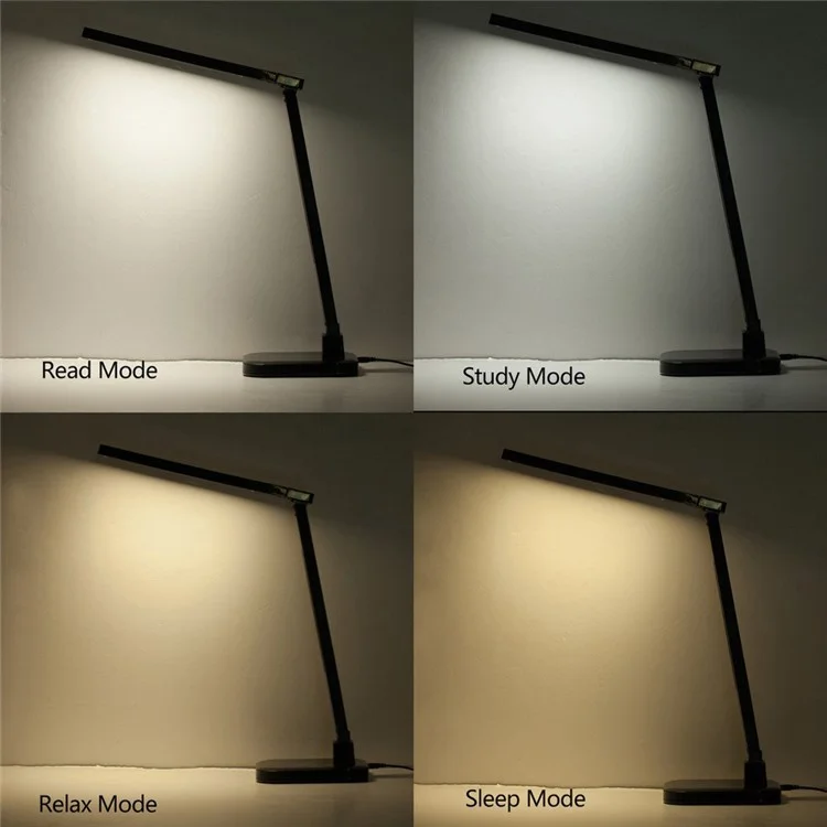 15W Adjustable LED Desk Lamp with Qi Wireless Charging Function, Four Modes 5V/2A USB Output - White / US Plug