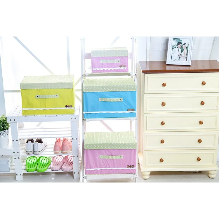 Foldable Polka Dots Clothes Organizer Box Storage Bag, Small Size: 26x20x17cm - Green