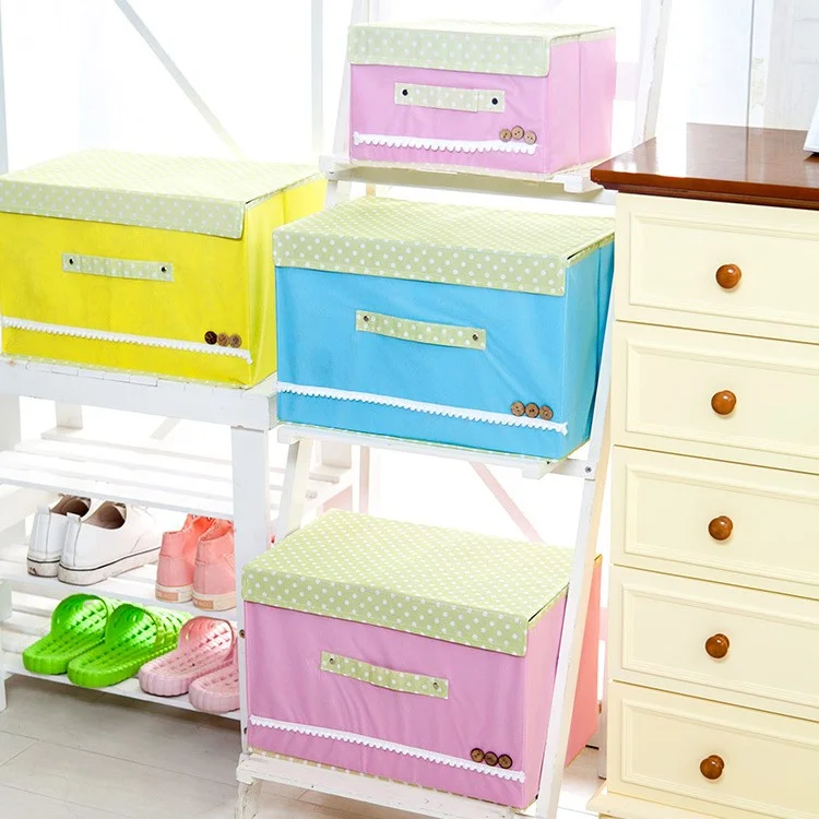 Foldable Polka Dots Clothes Organizer Box Storage Bag, Small Size: 26x20x17cm - Green
