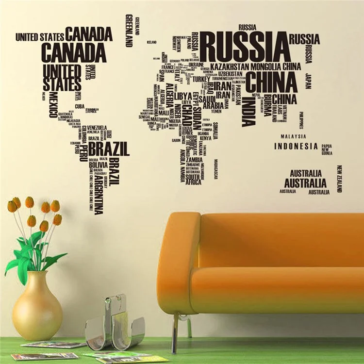 Artistic World Words Map Home Wall Decor Decals Sticker
