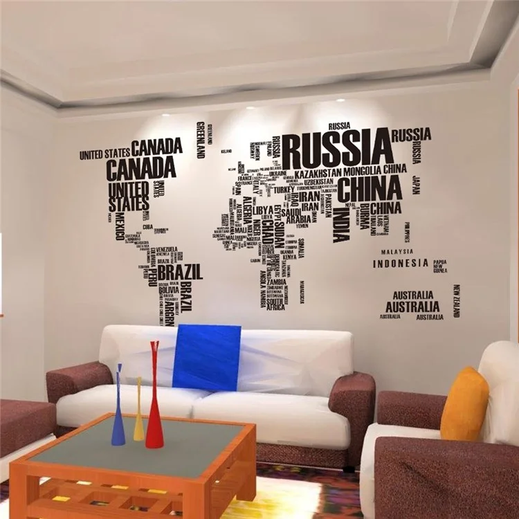 Artistic World Words Map Home Wall Decor Decals Sticker