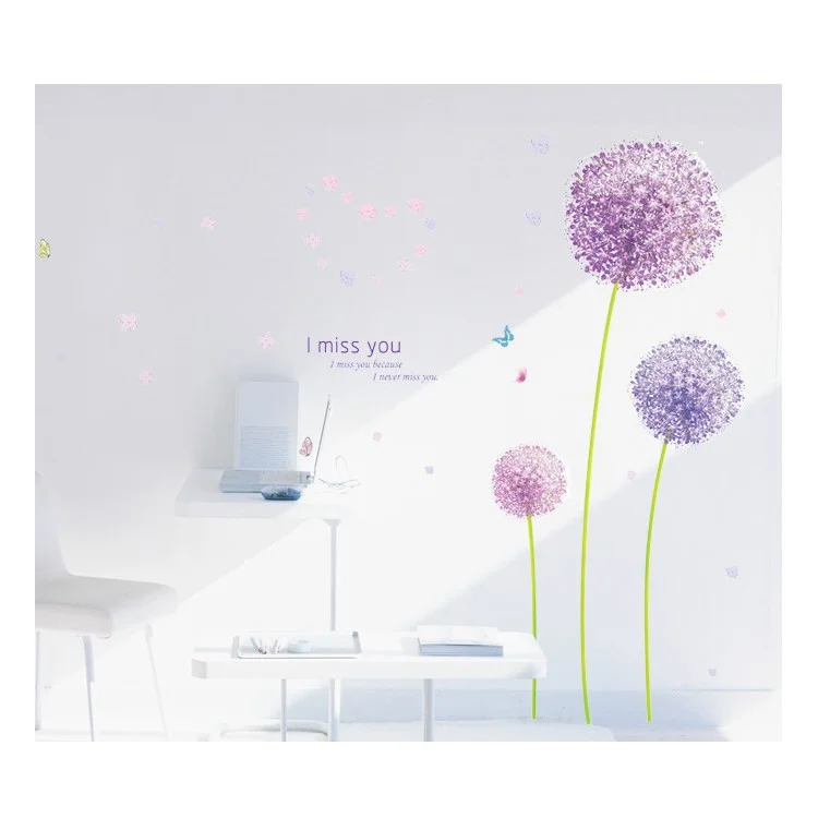 Purple Dandelions Butterflies Removable Wall Sticker Decal Playroom Bedroom Decoration