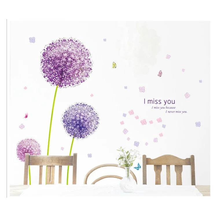 Purple Dandelions Butterflies Removable Wall Sticker Decal Playroom Bedroom Decoration