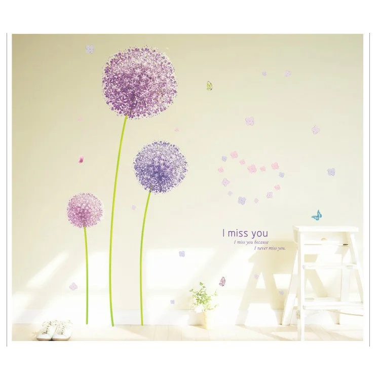 Purple Dandelions Butterflies Removable Wall Sticker Decal Playroom Bedroom Decoration