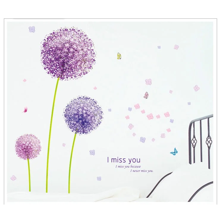 Purple Dandelions Butterflies Removable Wall Sticker Decal Playroom Bedroom Decoration