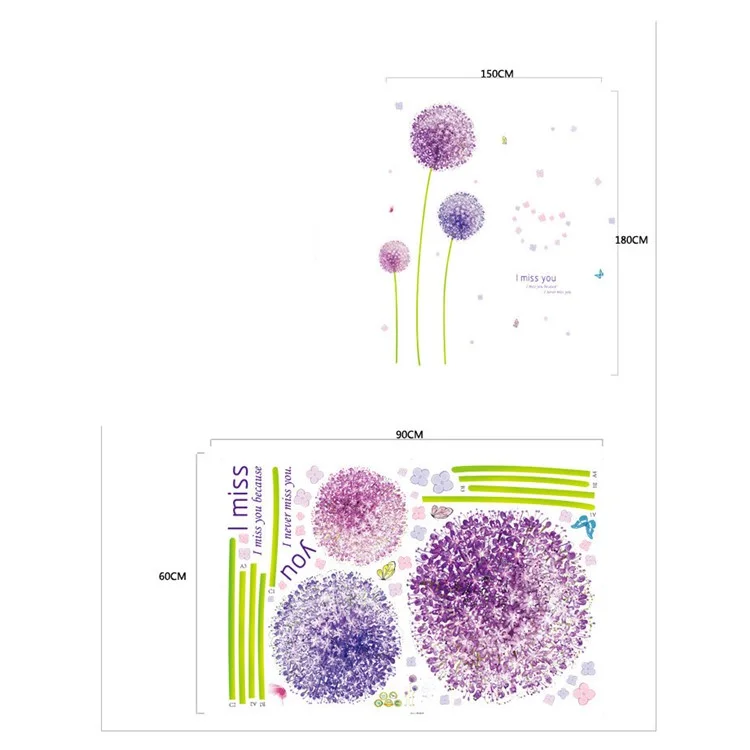 Purple Dandelions Butterflies Removable Wall Sticker Decal Playroom Bedroom Decoration
