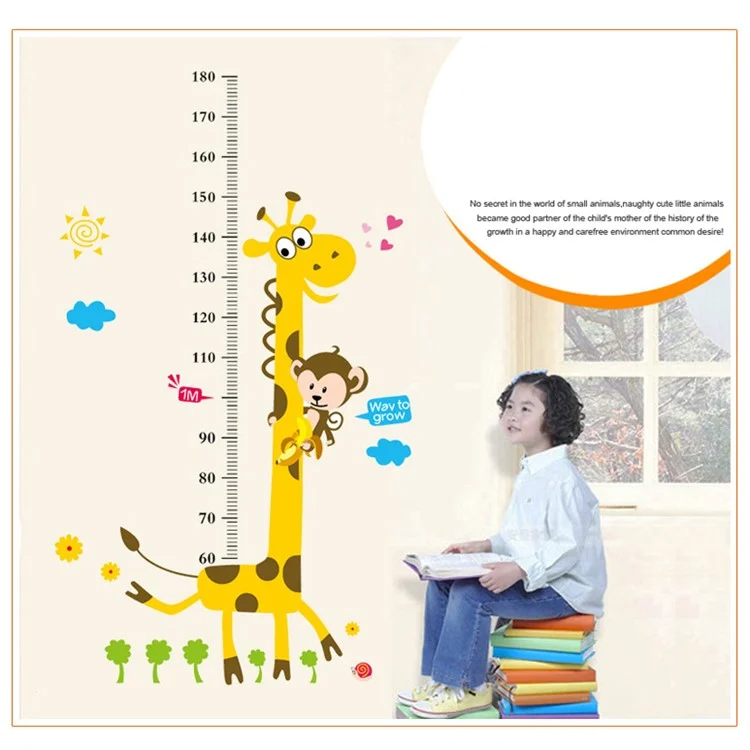 Large Monkey and Giraffe Kids Height Growth Chart Wall Sticker Decor Removable for Nursery Baby Bedroom
