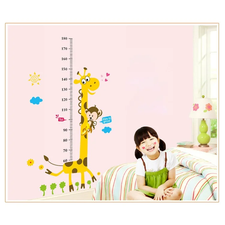 Large Monkey and Giraffe Kids Height Growth Chart Wall Sticker Decor Removable for Nursery Baby Bedroom
