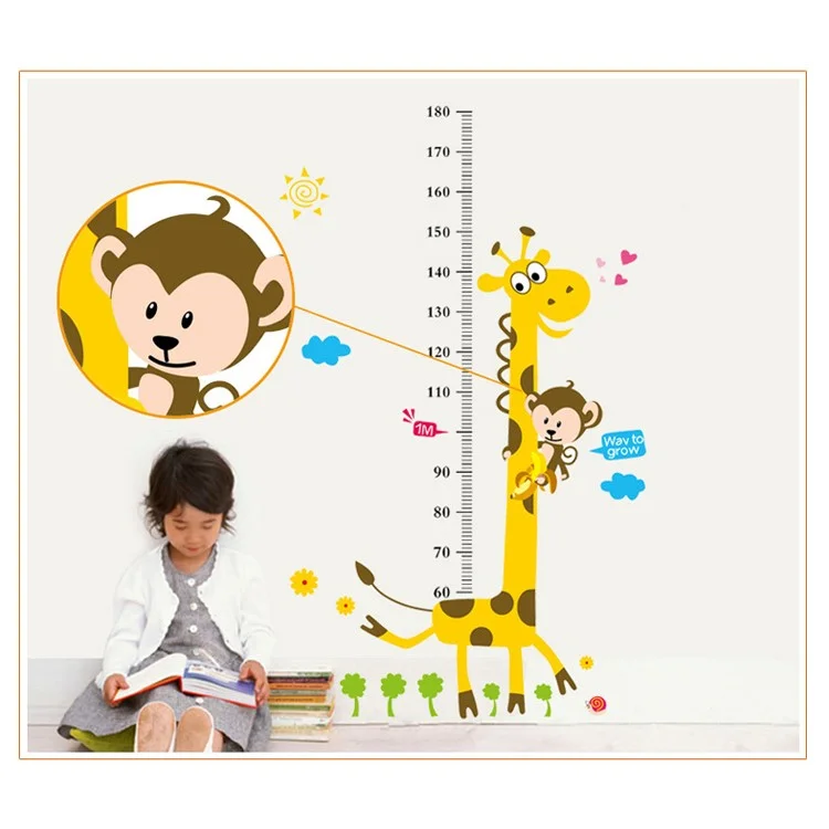 Large Monkey and Giraffe Kids Height Growth Chart Wall Sticker Decor Removable for Nursery Baby Bedroom