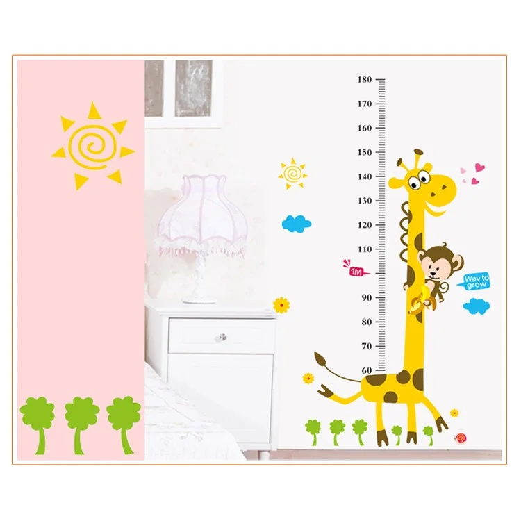 Large Monkey and Giraffe Kids Height Growth Chart Wall Sticker Decor Removable for Nursery Baby Bedroom