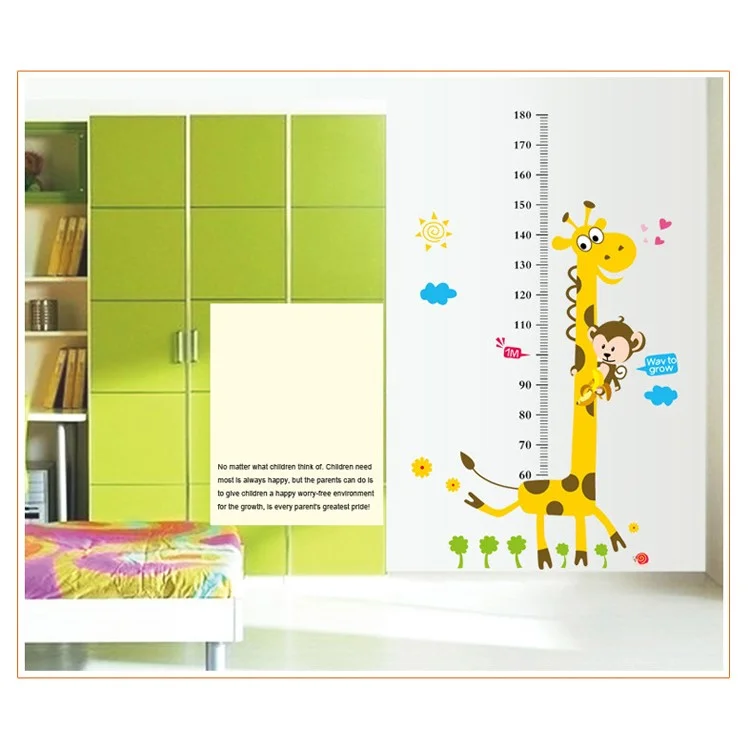 Large Monkey and Giraffe Kids Height Growth Chart Wall Sticker Decor Removable for Nursery Baby Bedroom
