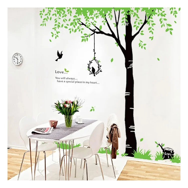Home Decor Background Trees and Birds Removable PVC Wall Sticker