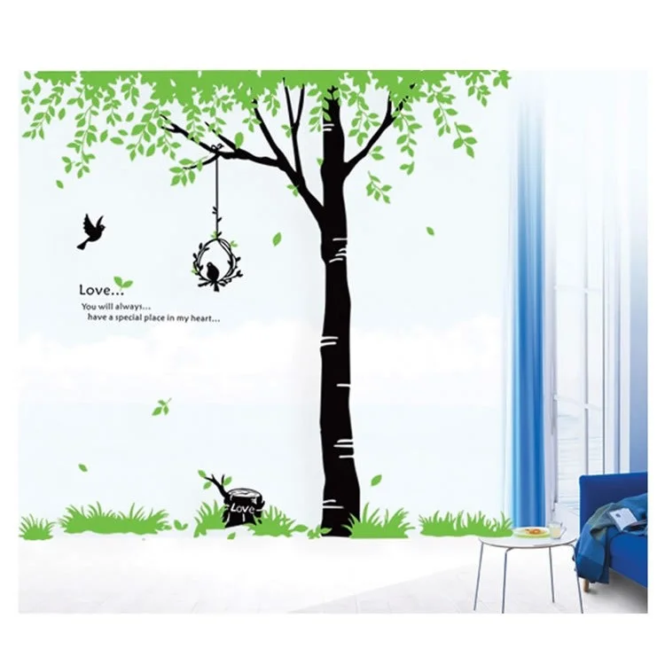 Home Decor Background Trees and Birds Removable PVC Wall Sticker