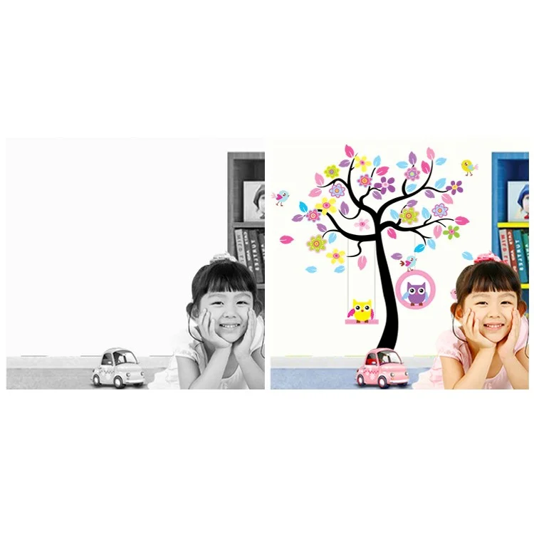 Colorful Tree and Swing Owls Removable Wall Sticker Decal Playroom Bedroom Decoration
