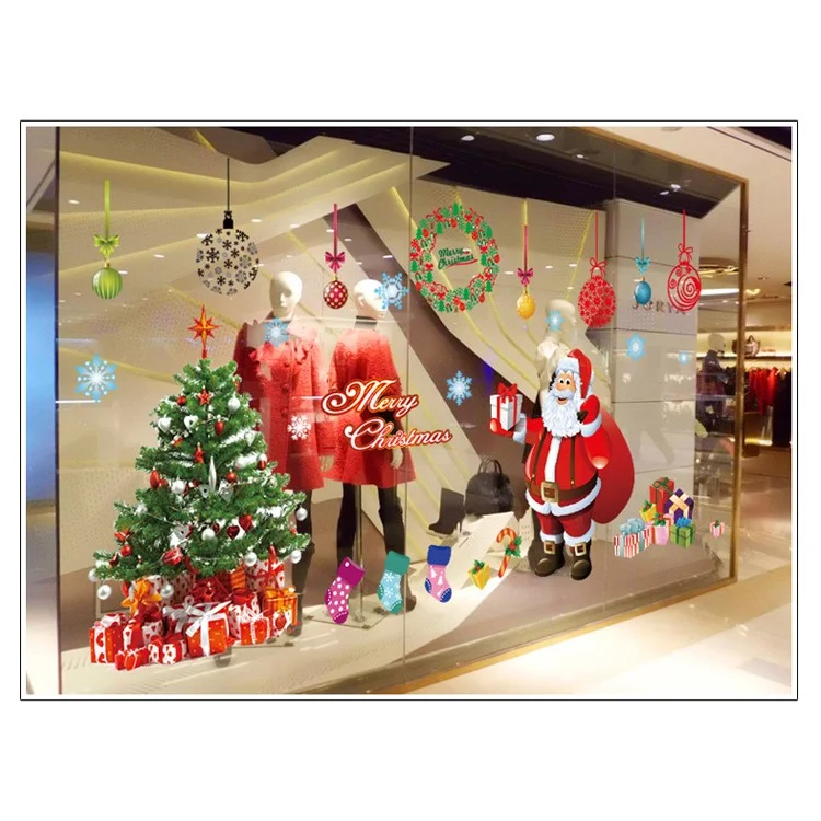 Santa Claus Christmas Tree Stockings Gifts Wall Sticker Living Room Bedroom Removable Wall Decal (2 Sheets)