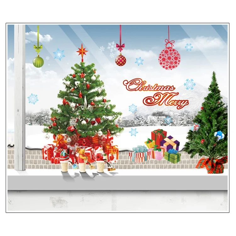 Santa Claus Christmas Tree Stockings Gifts Wall Sticker Living Room Bedroom Removable Wall Decal (2 Sheets)