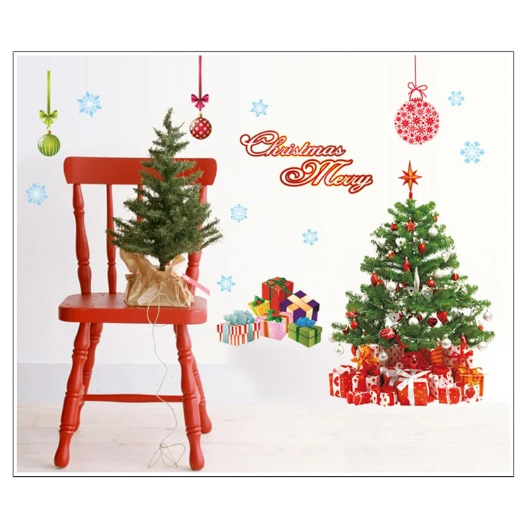 Santa Claus Christmas Tree Stockings Gifts Wall Sticker Living Room Bedroom Removable Wall Decal (2 Sheets)
