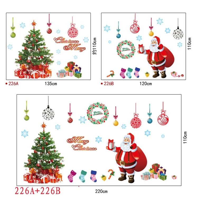 Santa Claus Christmas Tree Stockings Gifts Wall Sticker Living Room Bedroom Removable Wall Decal (2 Sheets)