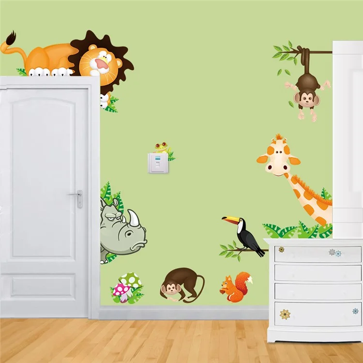 Animals Play in the ZOO Adhesive Vinyl Wall Sticker Removable Wall Decal for Living Room Bedroom