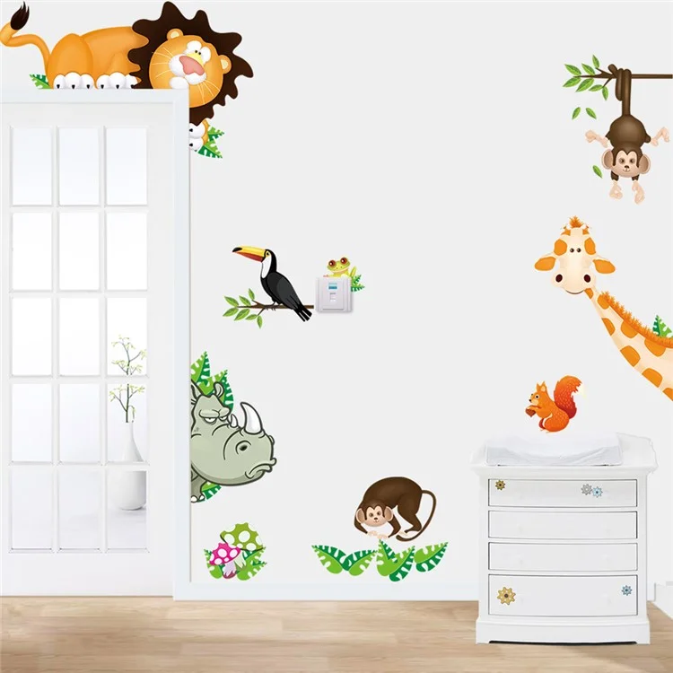 Animals Play in the ZOO Adhesive Vinyl Wall Sticker Removable Wall Decal for Living Room Bedroom