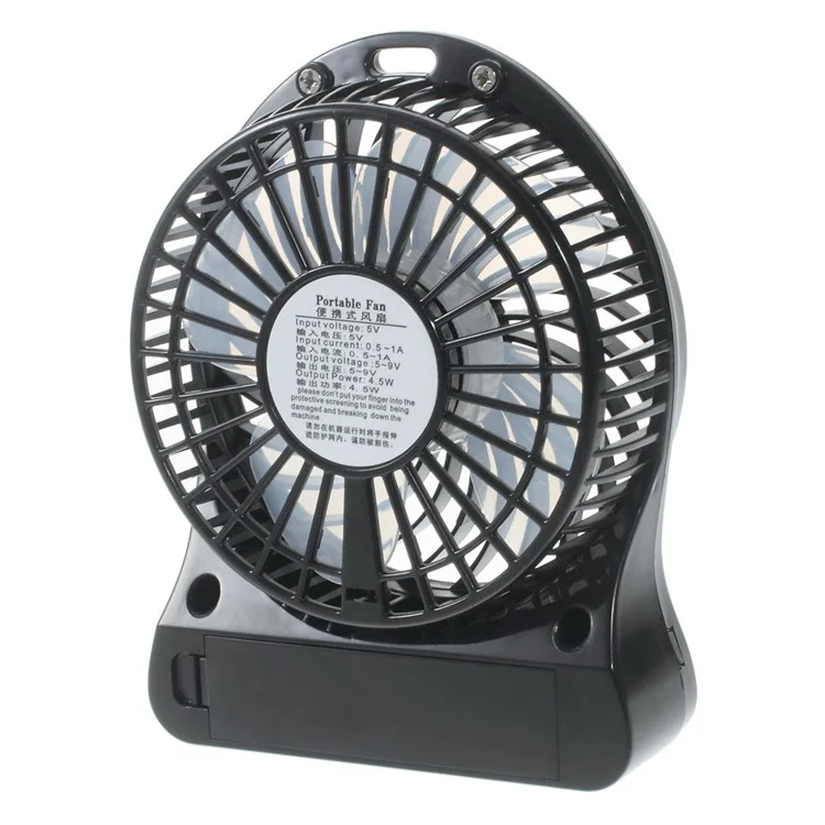 F95B Portable Mini USB 4-Blade 3-Mode Fan with 18650 Battery and LED Light - Black