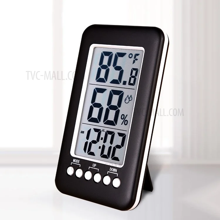 Digital LCD Display Thermometer Hygrometer Time Clock 12H/24H Alarm (CJ-3315t) - Black