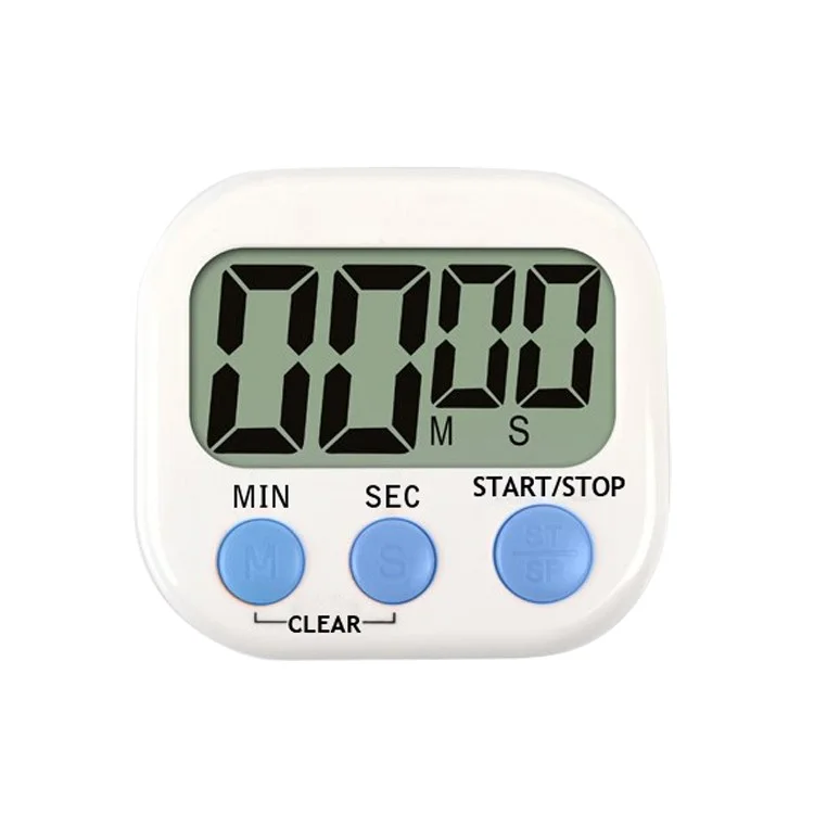 Large Screen LCD Display Electronic Digits Timer Alarm Clock with Stand - White / Blue