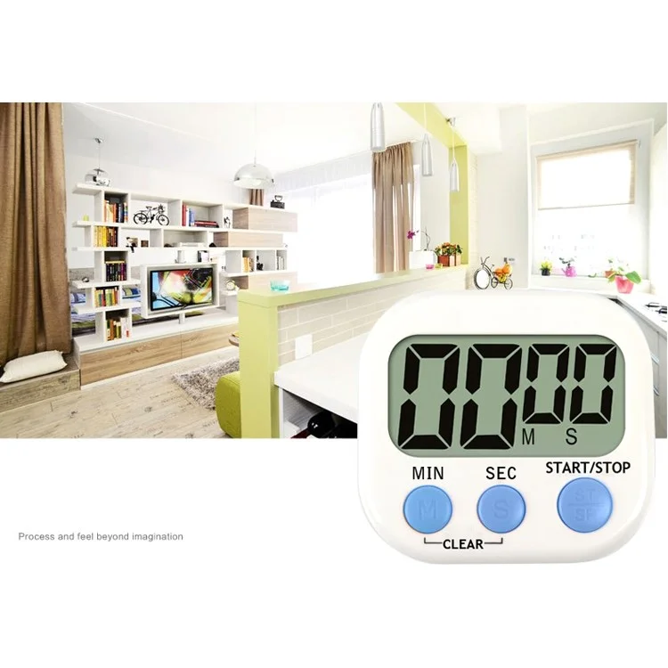 Large Screen LCD Display Electronic Digits Timer Alarm Clock with Stand - White / Blue