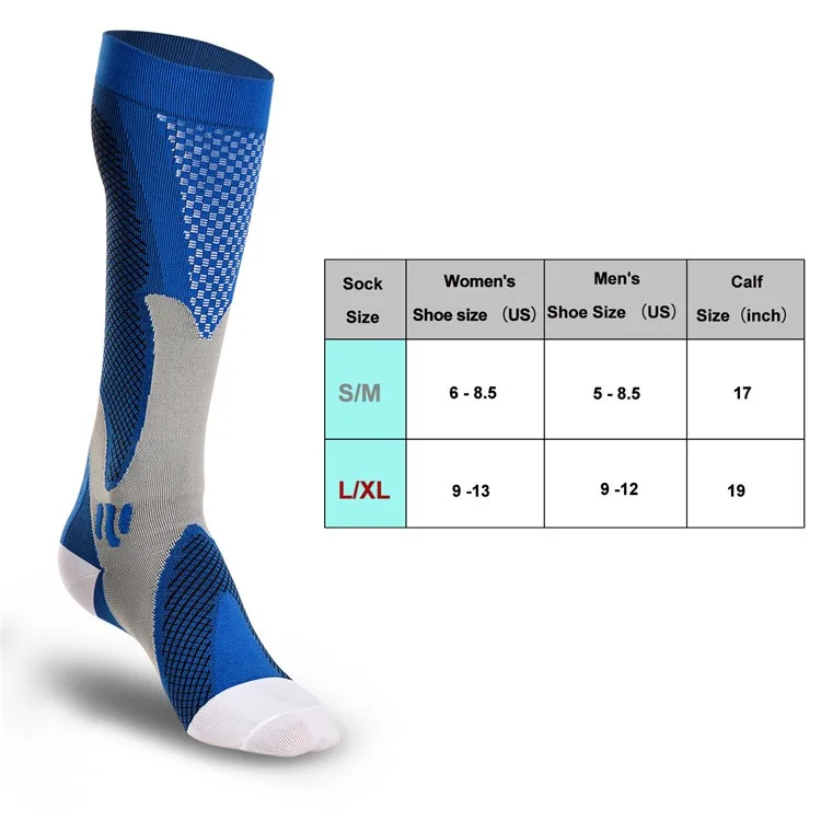 2 Pairs 20-30mmhg Sports Knee High Compression Socks for Running Cycling Fitness - Black / Size: S/M