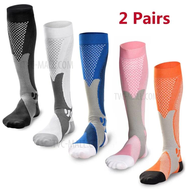 2 Pairs 20-30mmhg Sports Knee High Compression Socks for Running Cycling Fitness - Black / Size: S/M