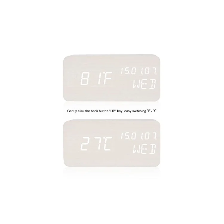 Reloj Despertador de Voz Inteligente GREEN TIME LED con Control de Voz, Madera y Pantalla de Calendario y Temperatura - Blanco