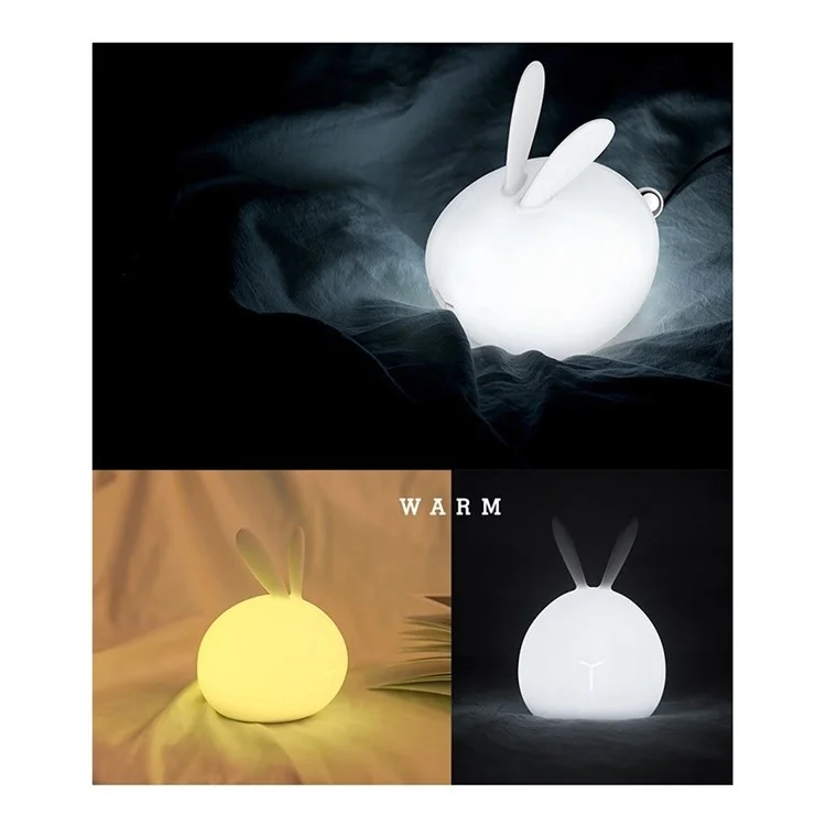 LED Night Silicone Rabbit Warm Light Tap Control Lamp Rechargeable Bunny Sensor Touch Light - White
