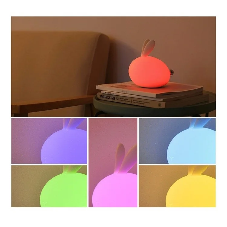 LED Night Silicone Rabbit Warm Light Tap Control Lamp Rechargeable Bunny Sensor Touch Light - White