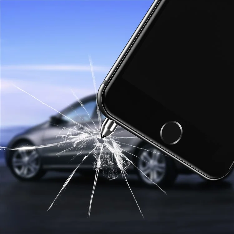 USAMS US-ZB034 Mini Tungsten Steel + Stainless Steel Earphone Jack Anti-dust Plug Car Emergency Self-defense Window Broken Tool