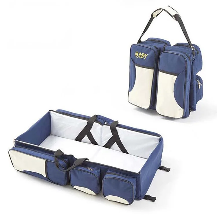 Multifunctional Portable Mummy Nappy Bag Foldable Bed Set for Newborn Baby - Dark Blue