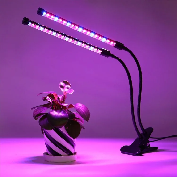 18W Adjustable Gooseneck Dual Head 36 LED Chips Timing Grow Lamp with Red/Blue Spectrum for Indoor Plants - US Plug