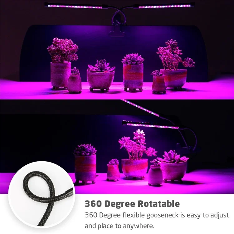 18W Adjustable Gooseneck Dual Head 36 LED Chips Timing Grow Lamp with Red/Blue Spectrum for Indoor Plants - US Plug