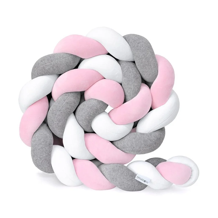 200 cm de Longitud de la Cama Del Bebé Tejido de Felpa Cuna de Bebés Protector - Gris/blanco/rosa
