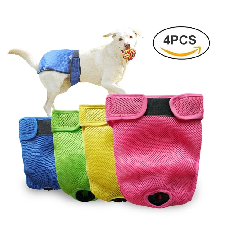 4PCS/Lot Washable Reusable Breathable Mesh Dog Diapers Sanitary Physical Pants, Size: M
