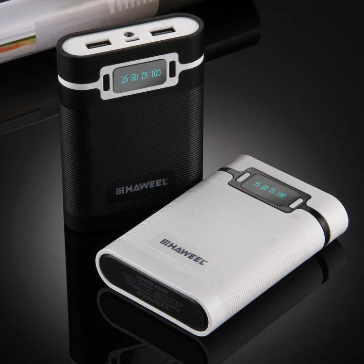 HAWEEL 4 x 18650 Charger Box Power Bank and Battery Charger Box with 2 USB Port and Power Display - Black