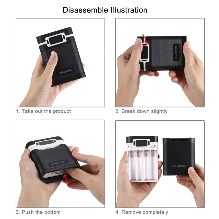 HAWEEL 4 x 18650 Charger Box Power Bank and Battery Charger Box with 2 USB Port and Power Display - Black