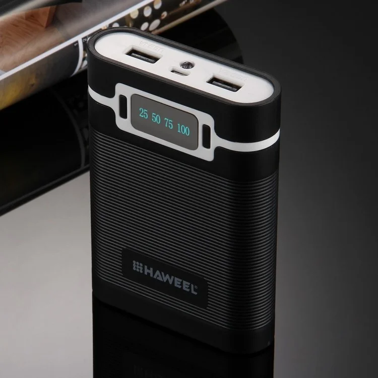 HAWEEL 4 x 18650 Charger Box Power Bank and Battery Charger Box with 2 USB Port and Power Display - Black