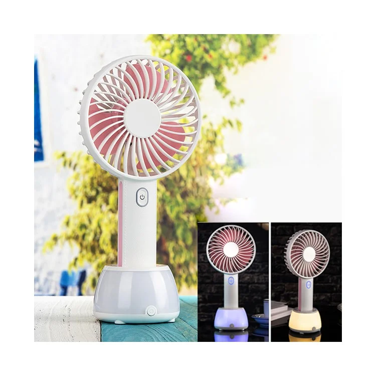 2000mAh Portable USB Cooling Fan 3 Adjustable Speeds Handheld Mini Fan with Atmosphere Lamp - Pink