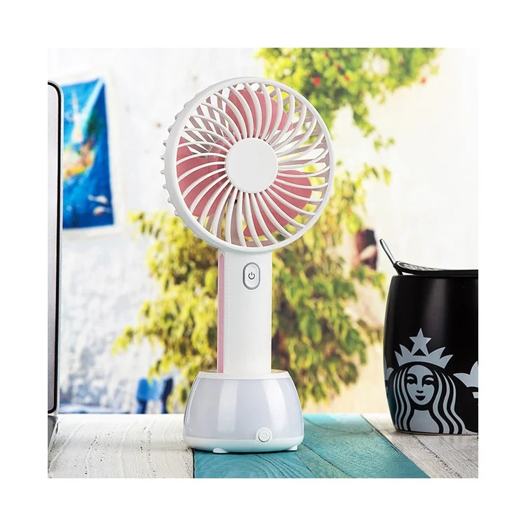 2000mAh Portable USB Cooling Fan 3 Adjustable Speeds Handheld Mini Fan with Atmosphere Lamp - Pink