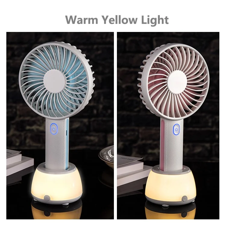 2000mAh Portable USB Cooling Fan 3 Adjustable Speeds Handheld Mini Fan with Atmosphere Lamp - Pink